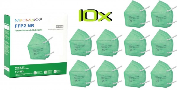 10x MedMaXX FFP2 NR Atemschutzmaske Größe XS, auch für Kinder geeignet, grün
