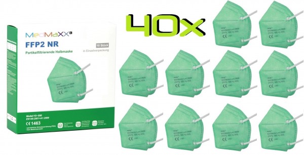 40x MedMaXX FFP2 NR Atemschutzmaske Größe XS, auch für Kinder geeignet, grün