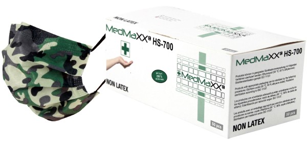 MedMaXX HS-600E-GC 3-lagige OP Maske Typ II EN 14683 grün camouflage 50 Stück