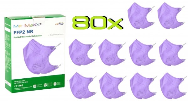 80x MedMaXX FFP2 NR Atemschutzmaske Größe S, auch für Kinder geeignet, lila