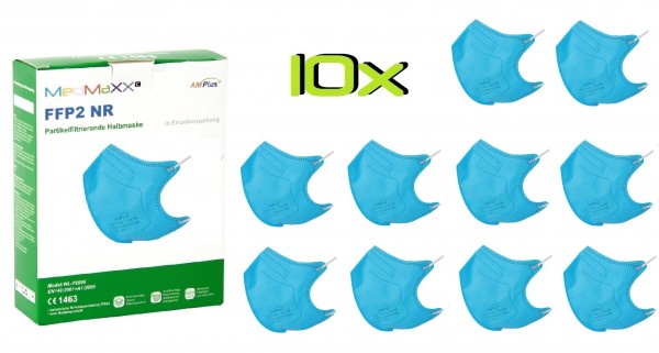 10x MedMaXX FFP2 NR Atemschutzmaske Größe S, auch für Kinder geeignet, blau
