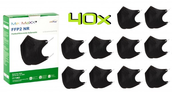 40x MedMaXX FFP2 NR Atemschutzmaske Größe S, auch für Kinder geeignet, schwarz