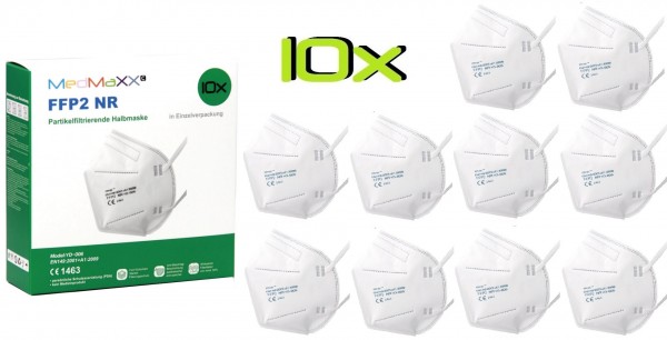 10x MedMaXX FFP2 NR Atemschutzmaske Größe S, auch für Kinder geeignet, weiß