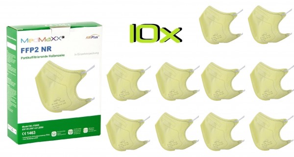 10x MedMaXX FFP2 NR Atemschutzmaske Größe S, auch für Kinder geeignet, gelb