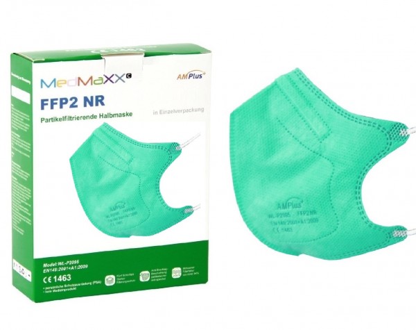 1x MedMaXX FFP2 NR Atemschutzmaske Größe S, auch für Kinder geeignet, grün