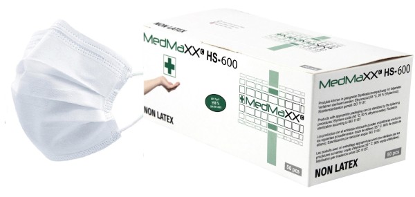 MedMaXX HS-600E-WE 3-lagige OP Maske Typ II EN 14683 weiß 50 Stück