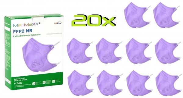 20x MedMaXX FFP2 NR Atemschutzmaske Größe S, auch für Kinder geeignet, lila