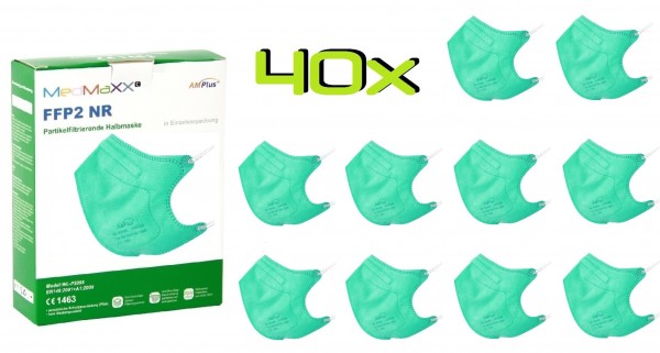 40x MedMaXX FFP2 NR Atemschutzmaske Größe S, auch für Kinder geeignet, grün