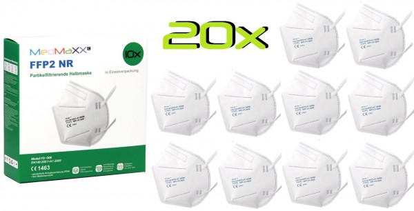 20x MedMaXX FFP2 NR Atemschutzmaske Größe XS, auch für Kinder geeignet, weiß