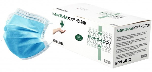 MedMaXX HS-700E-HB 3-lagige OP Maske Typ II EN 14683 SPENDERBOX blau 50 Stück