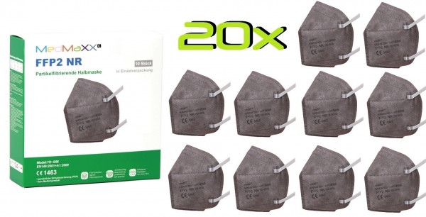 20x MedMaXX FFP2 NR Atemschutzmaske Größe XS, auch für Kinder geeignet, grau