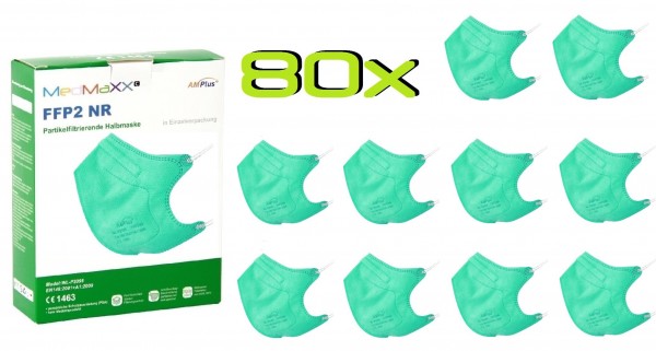 80x MedMaXX FFP2 NR Atemschutzmaske Größe S, auch für Kinder geeignet, grün