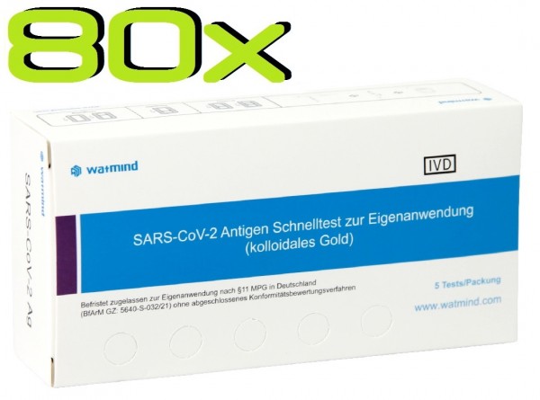 80x Watmind® SARS-COV2 Laien Antigen-Schnelltest Lutsch-Speichel ideal für die Schule
