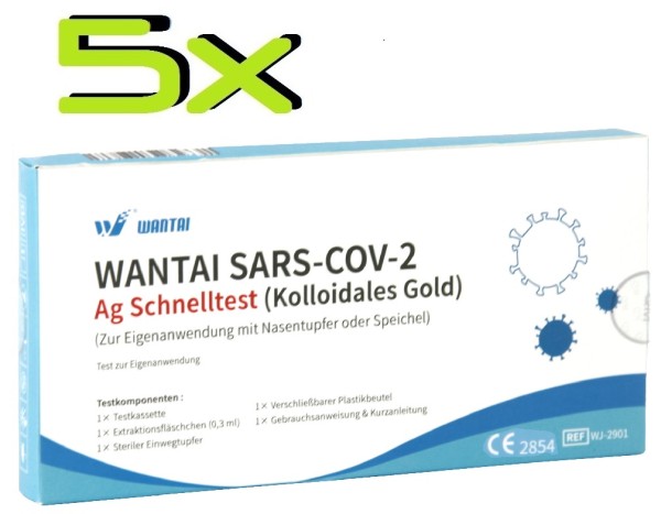 5x Wantai® SARS-COV2 Laien Antigen-Schnelltest Lutsch-Speichel oder Nasal ab 0 Jahre
