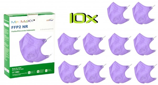 10x MedMaXX FFP2 NR Atemschutzmaske Größe S, auch für Kinder geeignet, lila