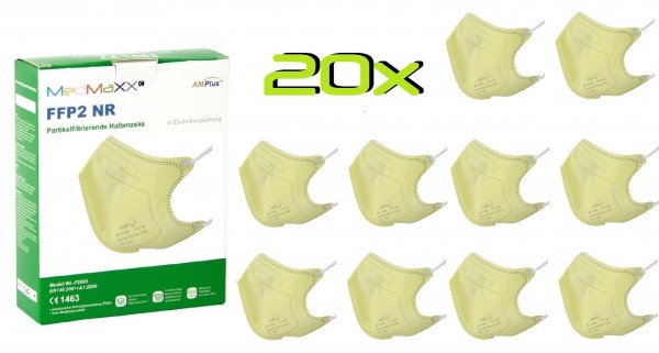 20x MedMaXX FFP2 NR Atemschutzmaske Größe S, auch für Kinder geeignet, gelb