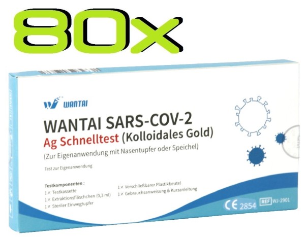 80x Wantai® SARS-COV2 Laien Antigen-Schnelltest Lutsch-Speichel oder Nasal ab 0 Jahre