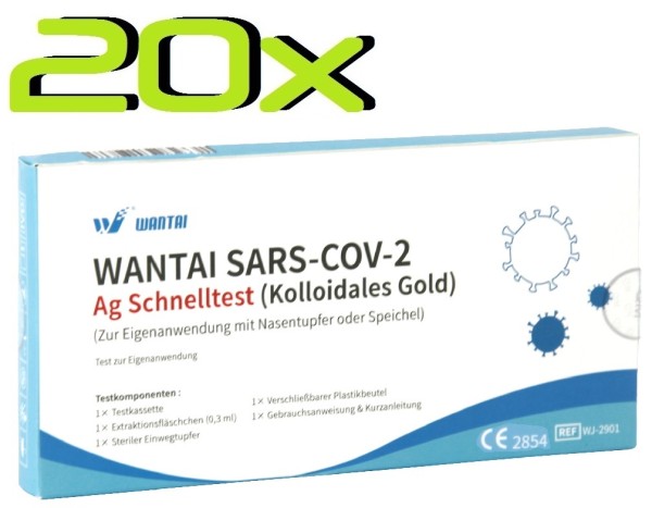 20x Wantai® SARS-COV2 Laien Antigen-Schnelltest Lutsch-Speichel oder Nasal ab 0 Jahre
