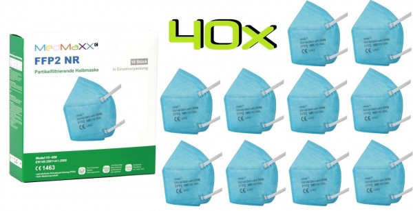 40x MedMaXX FFP2 NR Atemschutzmaske Größe XS, auch für Kinder geeignet, hellblau