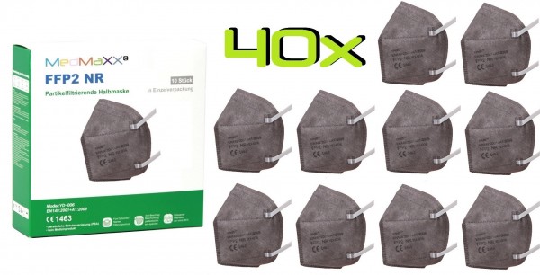 40x MedMaXX FFP2 NR Atemschutzmaske Größe XS, auch für Kinder geeignet, grau