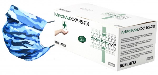 MedMaXX HS-700K-BC medizinische Kinder OP Maske EN14683 blau camouflage 50 Stück