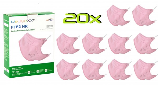 20x MedMaXX FFP2 NR Atemschutzmaske Größe S, auch für Kinder geeignet, rosa